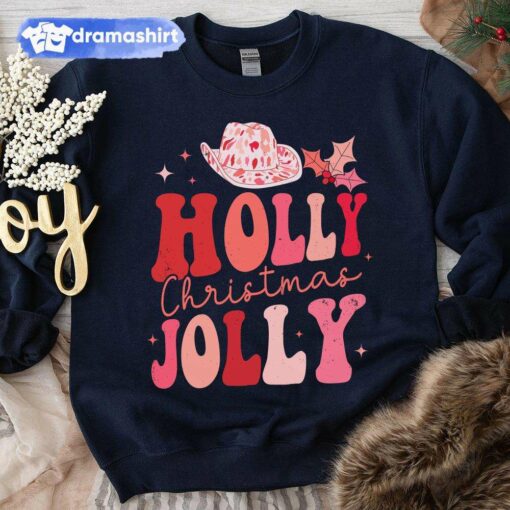 Groovy Retro Western Holly Jolly Christmas Sweatshirt