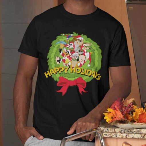 Happy Holidays Wreath Christmas T-Shirt Looney Tunes