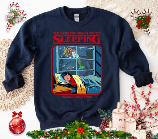 He Sees You When You Are Sleeping Horror Christmas Killer Sweatshirt Unique Gift