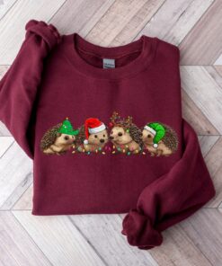 Hedgehog Merry Christmas Lights Sweatshirt Lovely Unique Xmas Gift