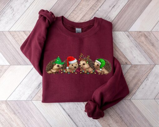 Hedgehog Merry Christmas Lights Sweatshirt Lovely Unique Xmas Gift