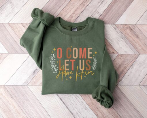 Let Us Adore Him Christian Christmas Religious Sweatshirt Lovely Unique Xmas Gift