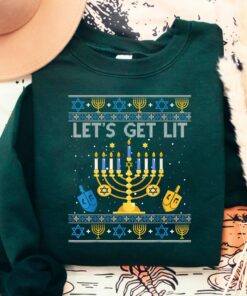 Let’s Get Lit Merry Christmukkah Hanukkah Jewish Christmas Sweatshirt