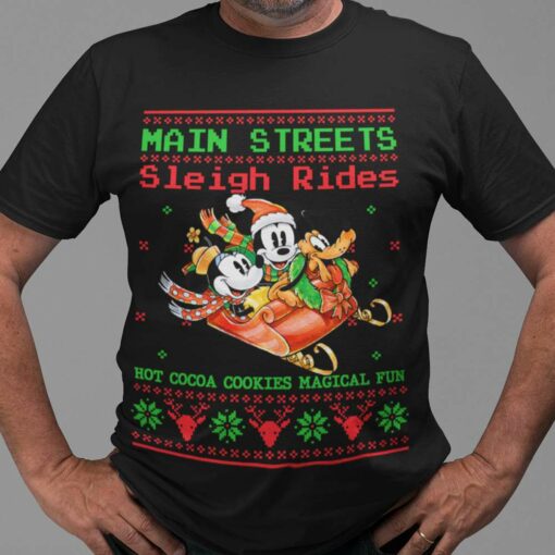 Main Street Sleigh Rides Hot Cocoa Mickey Minnie T-Shirt Funny