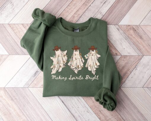 Making Spirits Bright Funny Western Christmas Ghost Sweatshirt