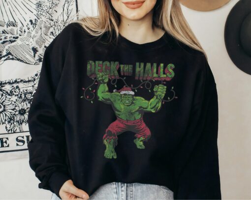 Marvel Christmas Hulk Deck The Halls With Christmas Lights Sweatshirt Unique Xmas Gift