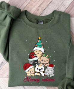Meowy Catmas Christmas Tree Cat Sweatshirt Lovely Unique Xmas Gift