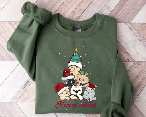 Meowy Catmas Christmas Tree Cat Sweatshirt Lovely Unique Xmas Gift