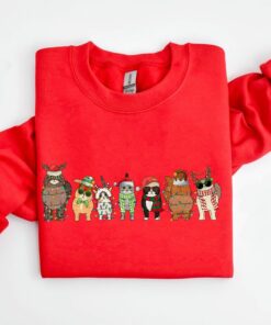 Meowy Cats Christmas Sweatshirt Colorful Lights Unique Xmas Gift