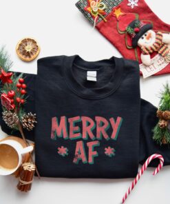 Merry AF Retro Christmas Sweatshirt Lovely Unique Xmas Gift