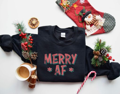 Merry AF Retro Christmas Sweatshirt Lovely Unique Xmas Gift