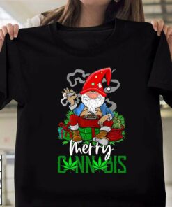 Merry Cannabis Gnome Smoking Cannabis Christmas T-Shirt