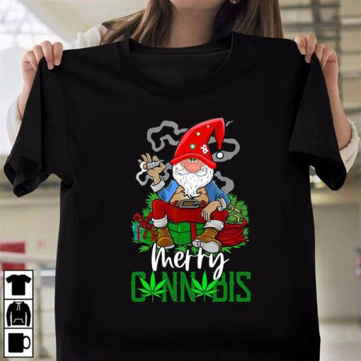 Merry Cannabis Gnome Smoking Cannabis Christmas T-Shirt