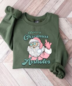 Merry Christmas Assholes Sweatshirt, Merry Christmas Sarcastic Shirt, Christmas Adult Crewneck, Santa Claus Hoodie, Funny Xmas T-shirt