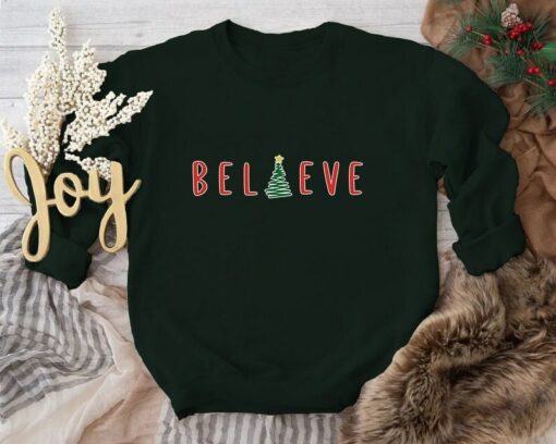 Merry Christmas Believe Star Tree Sweatshirt Lovely Unique Xmas Gift