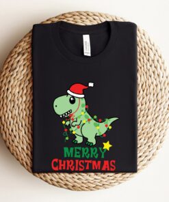 Merry Christmas Cute Dinosaur Light Sweatshirt Lovely Unique Xmas Gift