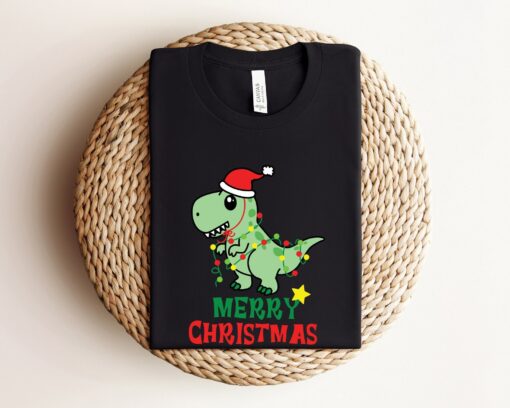 Merry Christmas Cute Dinosaur Light Sweatshirt Lovely Unique Xmas Gift