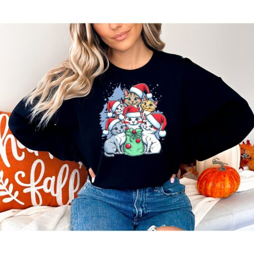 Merry Christmas Cute Kitten Sweatshirt Lovely Unique Xmas Gift