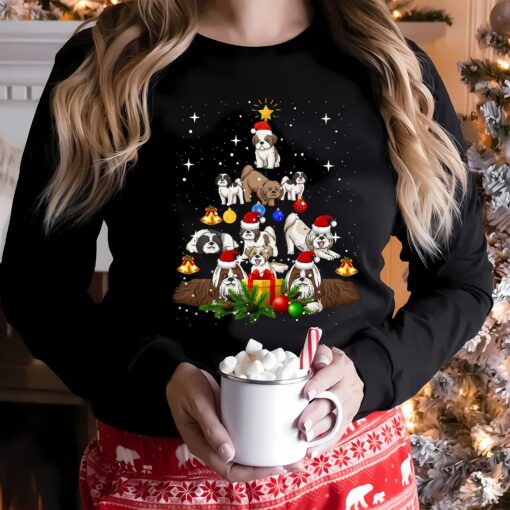 Merry Christmas Cute Shih Tzu Santa Hat Dog Tree Jingel Bell Sweatshirt Lovely Unique Xmas Gift