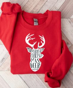 Merry Christmas Deer Cute Reindeer Head Sweatshirt Basic Unique Xmas Gift