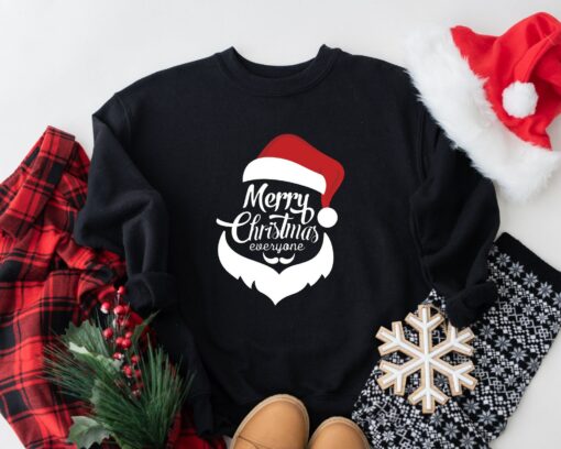 Merry Christmas Everyone Santa Hat Sweatshirt Cozy Unique Xmas Gift