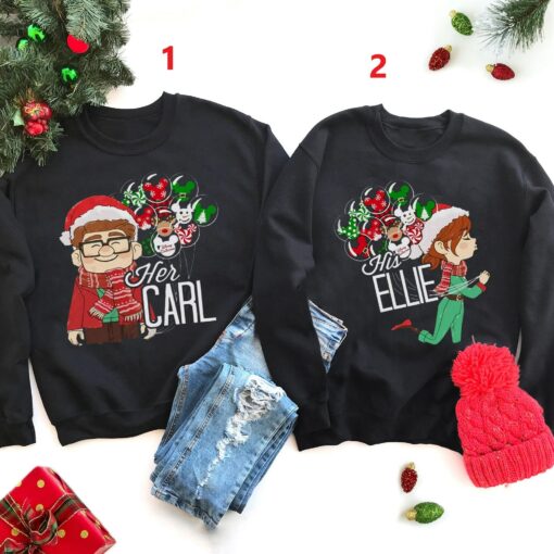 Merry Christmas Her Carl His Ellie Balloon Cartoon Movie Couple Matching Sweatshirt