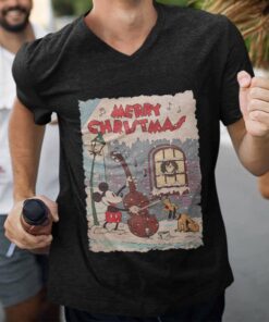 Merry Christmas Mickey And Pluto Play Violin Silly Symphony T-shirt