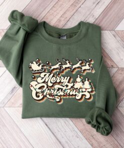 Merry Christmas Reindeer Sleigh Family Sweatshirt Lovely Unique Xmas Gift