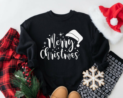 Merry Christmas Santa Hat Sweatshirt Basic Unique Xmas Gift