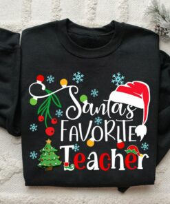Merry Christmas Santa’s Favorite Teacher Sweatshirt Lovely Unique Xmas Gift