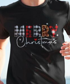 Merry Christmas Shirt Red Plaid Leopard