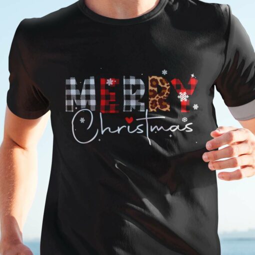 Merry Christmas Shirt Red Plaid Leopard