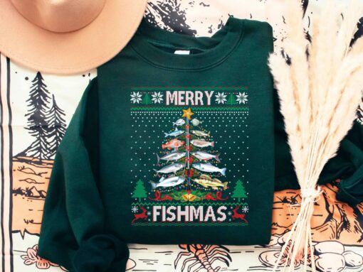 Merry Fishmas Christmas Fishing Sweatshirt