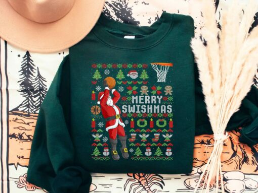 Merry Swishmas Santa Basketball Christmas Sweatshirt