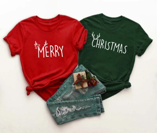 Merry &amp Christmas Couple Reindeer Matching Sweatshirt Lovely Unique Xmas Gift