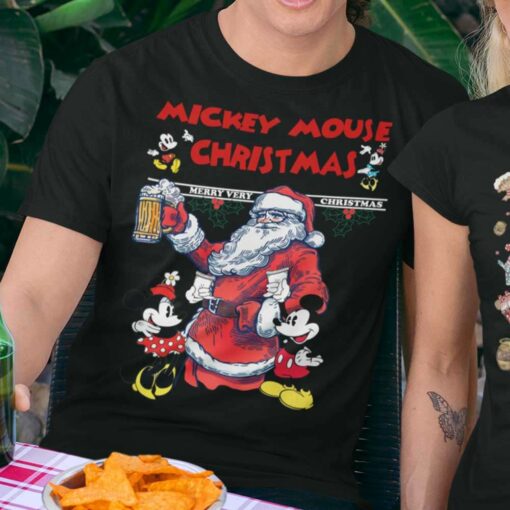 Mickey Minnie Mouse And Santa Claus Merry Very Christmas T-shirt