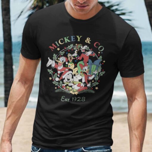 Mickey and Co. Est 1928 Christmas Black Tee Disney