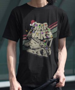 Millennium Falcon 77 Retro Diagonal Stripes Christmas Lights T-Shirt