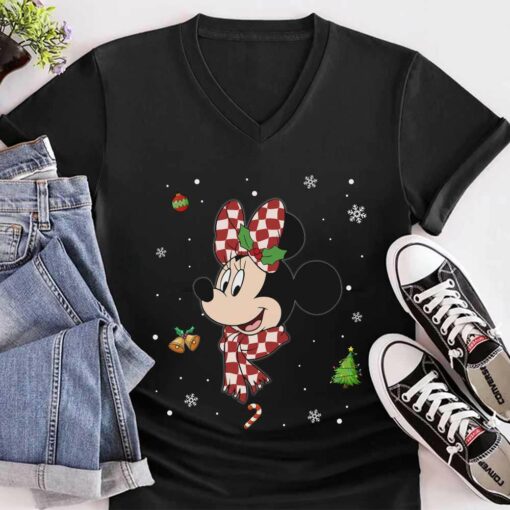 Minnie Buffalo Plaid Scarf Christmas T-Shirt Disney