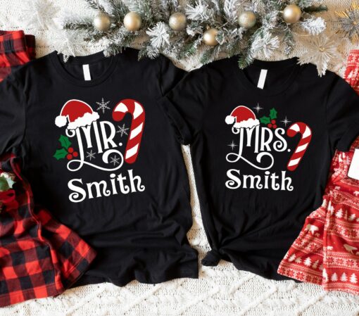 Mr And Mrs Custom Couple Christmas Santa Hat Sweatshirt