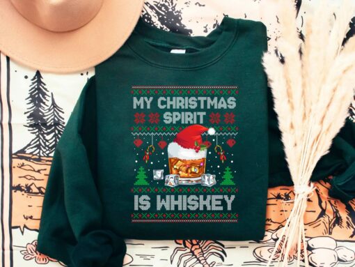 My Christmas Spirit Is Whiskey Bourbon Whiskey Christmas Sweatshirt For Lovely Unique Xmas Gift