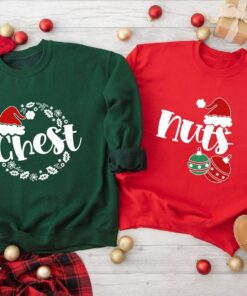 Nuts &amp Chest Santa Hat Christmas Couple Matching Sweatshirt
