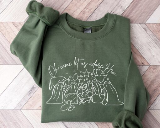 Oh Come Let Us Adore Him Religious Christmas Sweatshirt Unique Xmas Gift For Christian