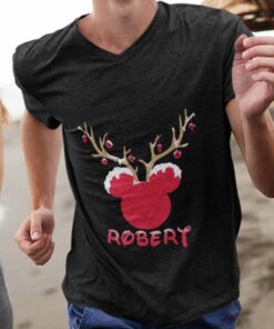 Personalized Custom Name Mickey Head Reindeer Christmas T-shirt