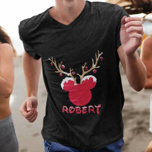 Personalized Custom Name Mickey Head Reindeer Christmas T-shirt