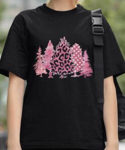Pink Christmas Leopard Tree T-shirt