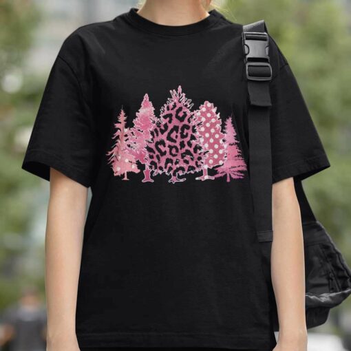 Pink Christmas Leopard Tree T-shirt