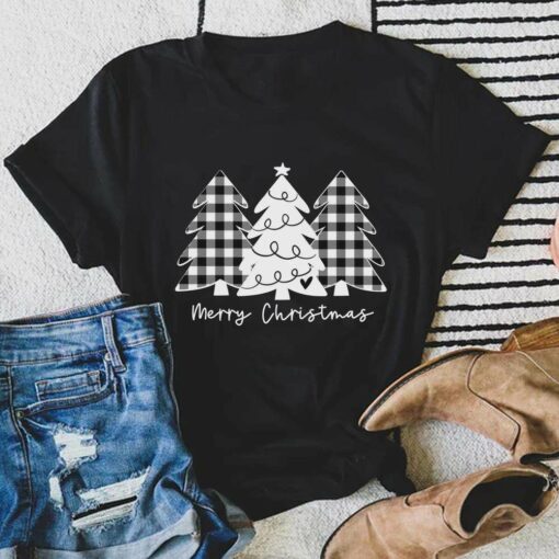 Plaid Christmas Trees Farmhouse T-Shirt