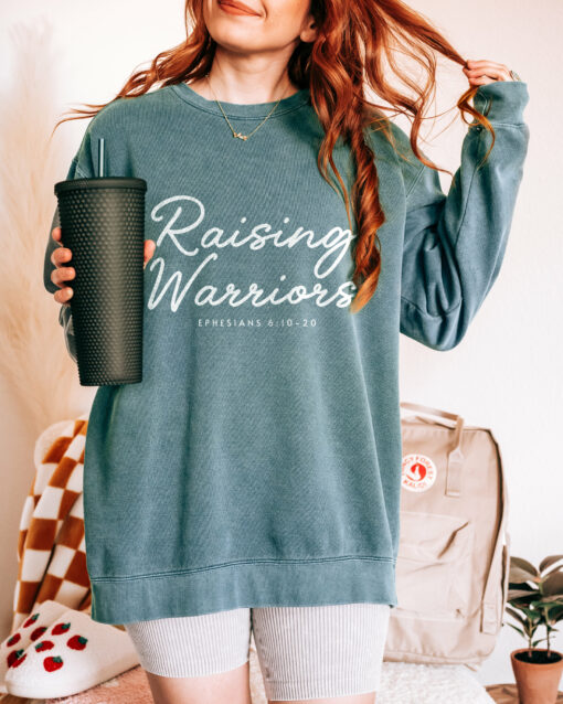 Raising Warriors Christian Sweatshirts Comfort Colors Bible Verse Ephesians 610-20 Jesus Shirt Godly Gift