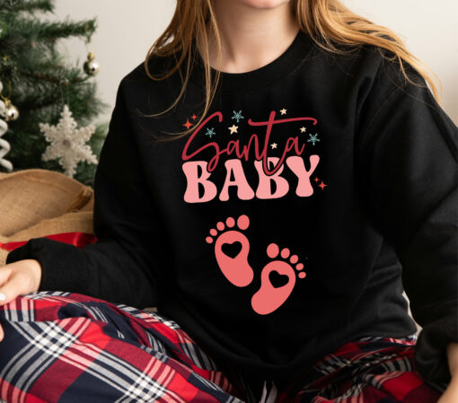 Santa Baby Christmas Pregnancy Announcement Sweatshirt Unique Xmas Gift For Mom